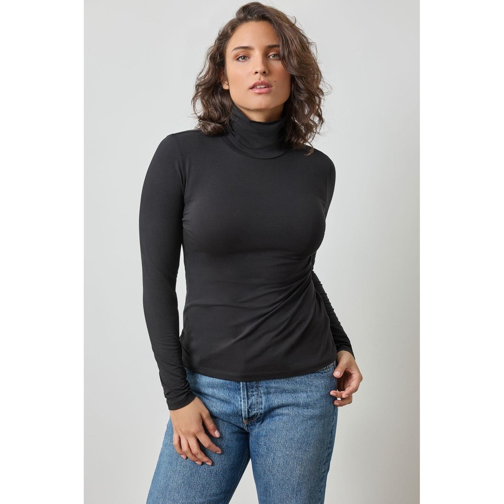 Lilla P Turtleneck Top Women XS Black Excellent Pima Cotton Long Sleeve Slim Fit